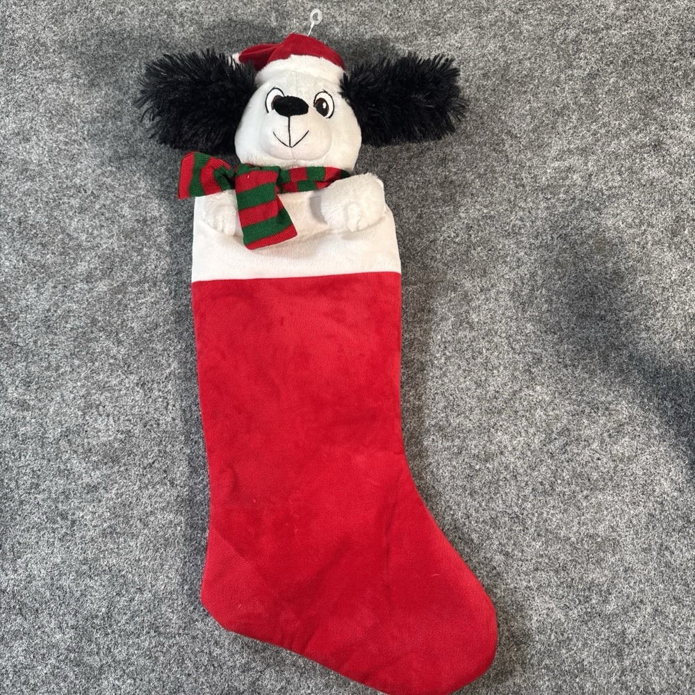 Animated Plush Christmas Stocking  Dog Puppy Ear Flapping Singing Gemmy